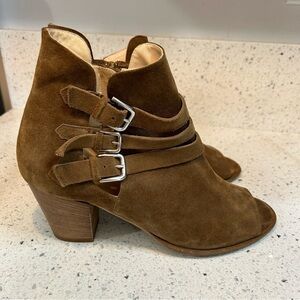 Amalfi Suede Peep Toe Boot Buckle Block Heel Made in Italy​​